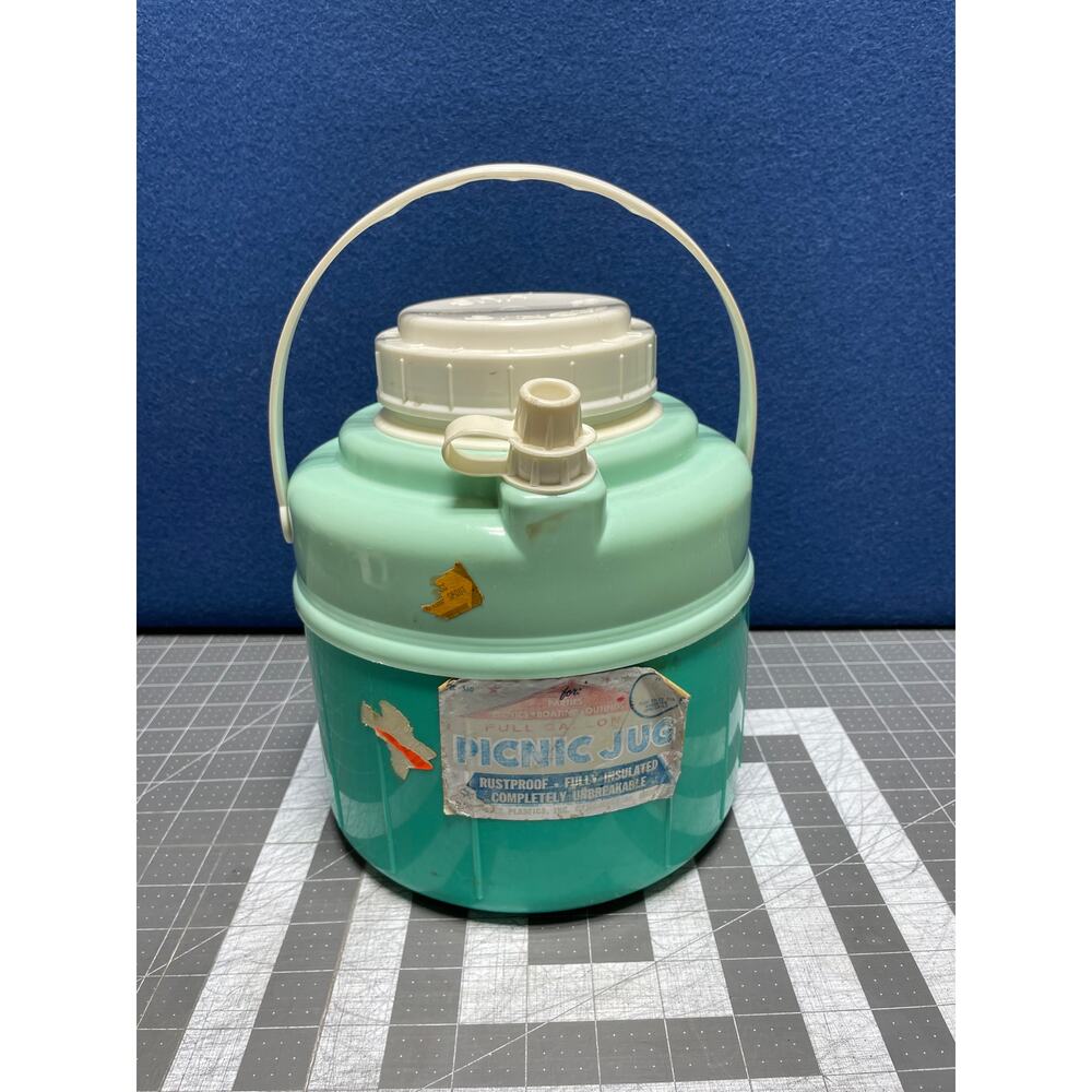 Bee Picnic Jug Teal‎ Green & White Retro 1 Gallon Camping USA Vintage
